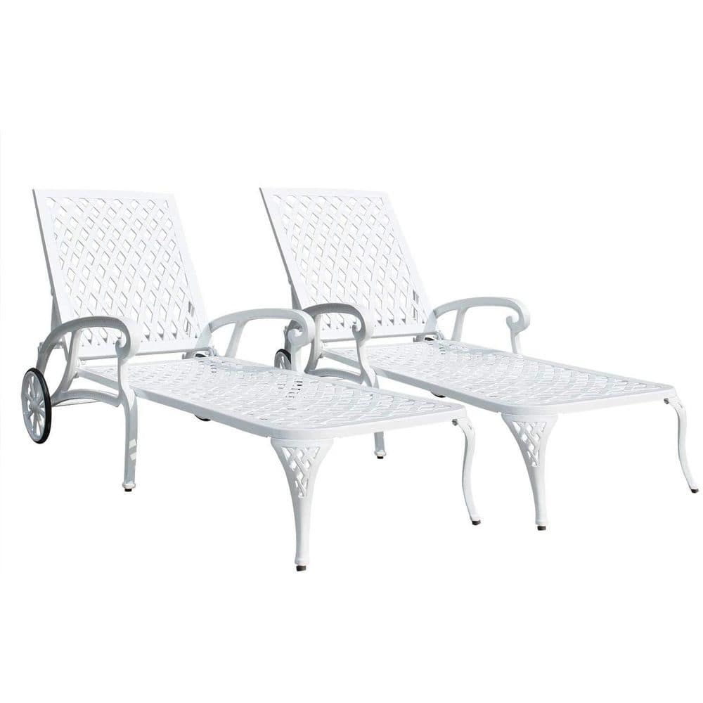 White Aluminum Cast Lounge Chair, Outdoor Reclining Chaise with Wheels and Adjustable Backrest for Poolside and Garden price history on PriceWatchPro
