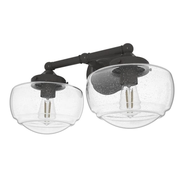 Hunter Saddle Creek 16.25 in. 2-Light Noble Bronze Vanity Light with Clear Seeded Glass Shades