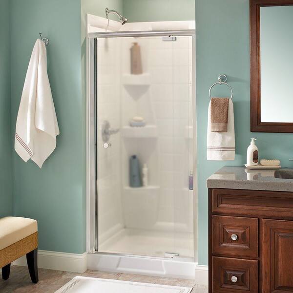 Delta Lyndall 36 in. x 66 in. Semi-Frameless Traditional Pivot Shower Door in Chrome with Niebla Glass