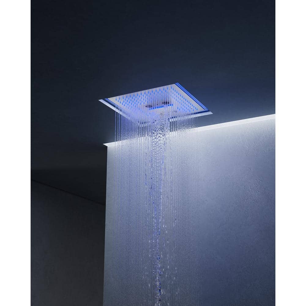 Brushed Nickel LED Thermostatic Dual Showerheads with Bluetooth Speaker