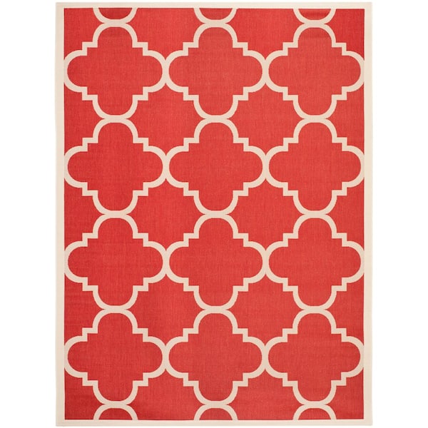 SAFAVIEH Courtyard Red 8 ft. x 10 ft. Border Clover Indoor/Outdoor Area Rug