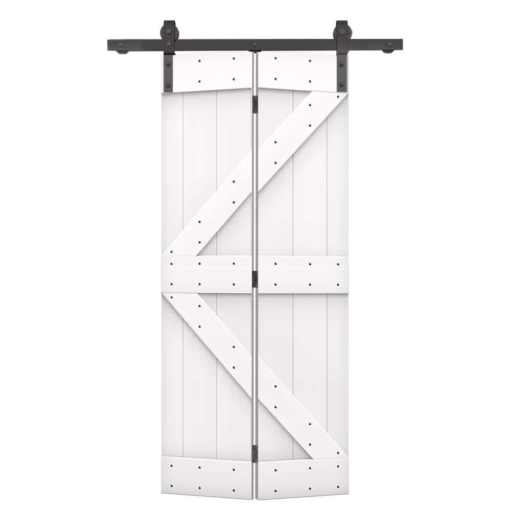 34 in. x 80 in. K Series Solid Core Pure White Stained DIY Wood Bi-Fold Door with Sliding Hardware Kit price history on PriceWatchPro