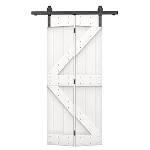 26 in. x 84 in. K Series Solid Core Pure White Stained DIY Wood Bi-Fold Barn Door with Sliding Hardware Kit
