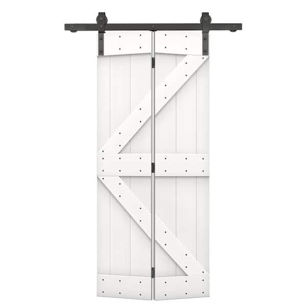 CALHOME 28 in. x 84 in. K-Series Solid Core Pure White Stained DIY Wood Bi-Fold Barn Door with Sliding Hardware Kit