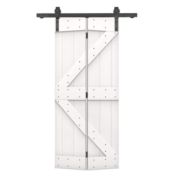 CALHOME 38 in. x 84 in. K Series Solid Core Pure White Stained DIY Wood Bi-Fold Barn Door with Sliding Hardware Kit