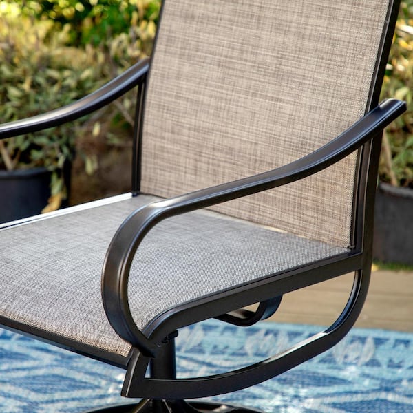 PHI VILLA Black Swivel Textile Metal Patio Outdoor Dining Chair (2