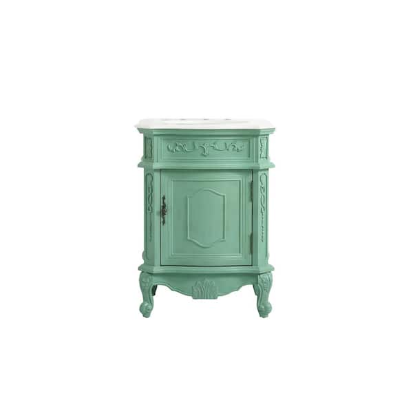Unbranded Simply Living 24 in. W x 21.75 in. D x 34 in. H Bath Vanity in Vintage Mint with White and Brown Vein Porcelain Top