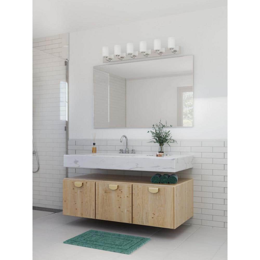 48-Inch Polished Chrome and Etched Glass 6-Light Bath Vanity Fixture