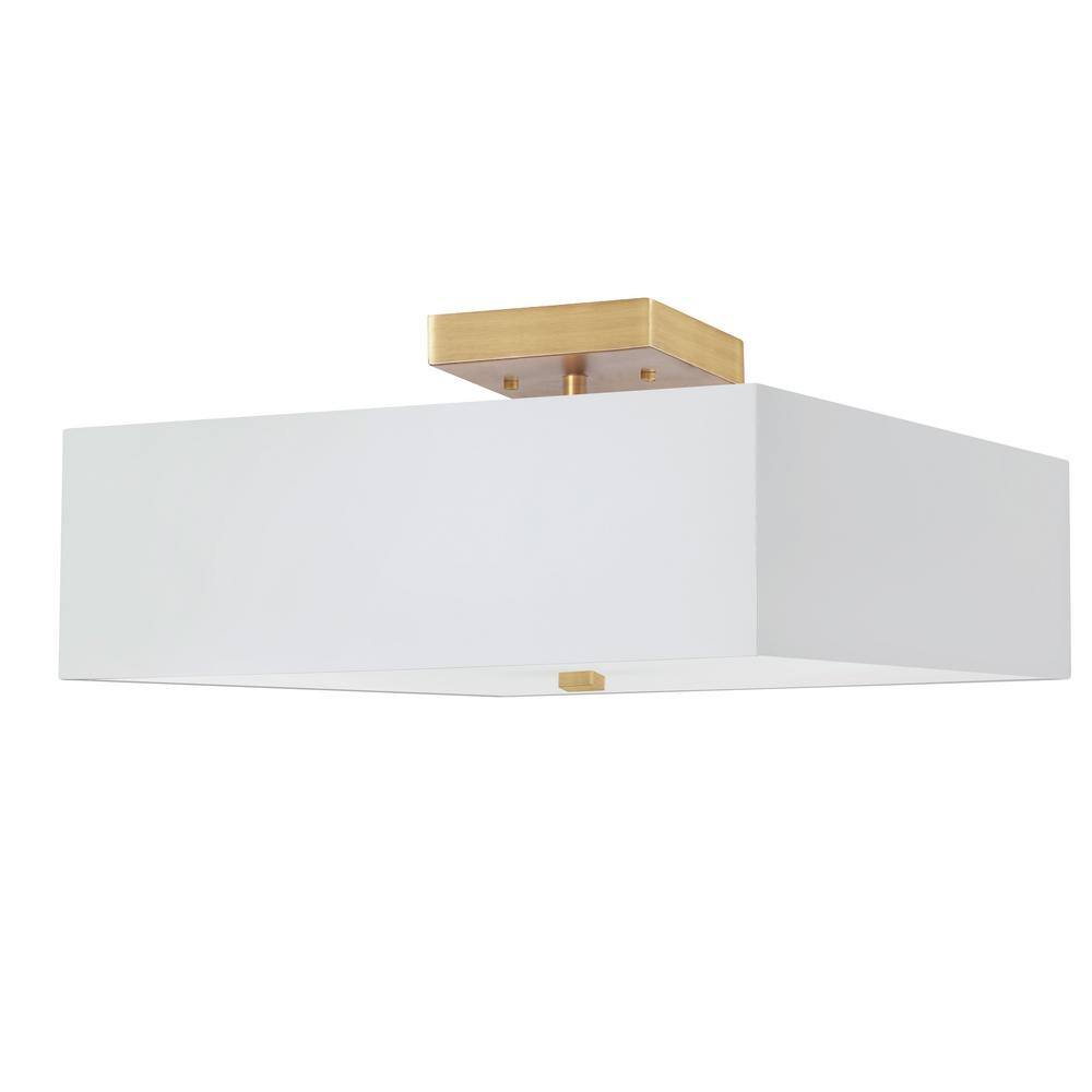 Dainolite SRN-143SF-AGB-WH 3 Light Incandescent Semi-Flush with White Shade  Aged Brass(glass broken)