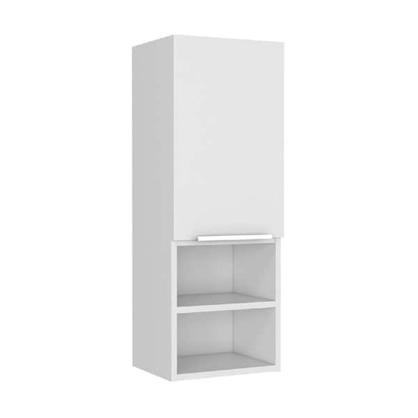 11.8 in. W x 10 in. D x 32.08 in. H Bathroom Storage Wall Cabinet in White Finish with Open and Interior Shelves