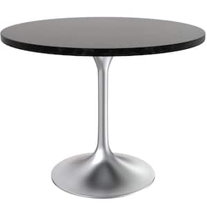 Verve Mid-Century Modern 36 in. Round Dining Table with MDF Top and Brushed Chrome Pedestal Base, Black