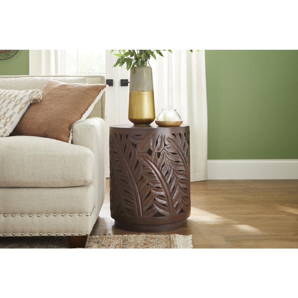 Palmeadow 20 in. Round Carved Walnut Brown Wood Accent Table price history on PriceWatchPro