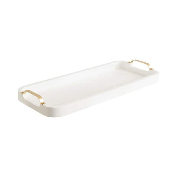Kate and Laurel Farson White Rectangle 24 in. Wood Decorative Tray