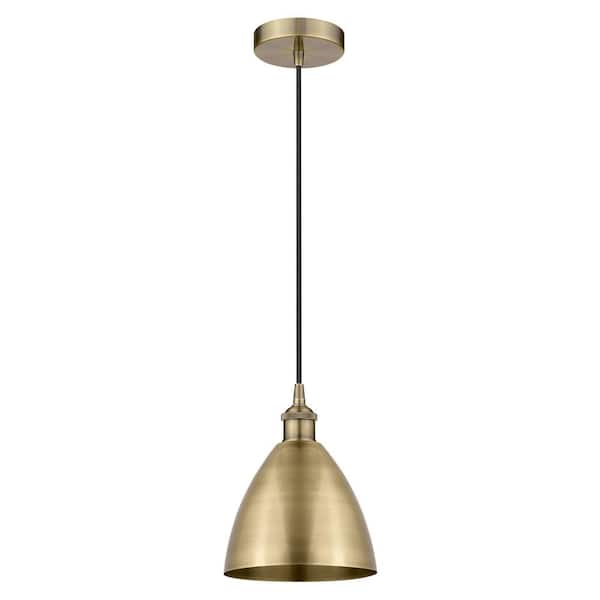 Edison Dome 100-Watt 1-Light Antique Brass Standard Mini Pendant Light with Metal Shade