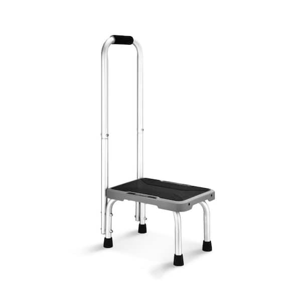 600 lbs. Black Aluminum Step Stool with Handle and Non-Slip Rubber Feet for Elderly