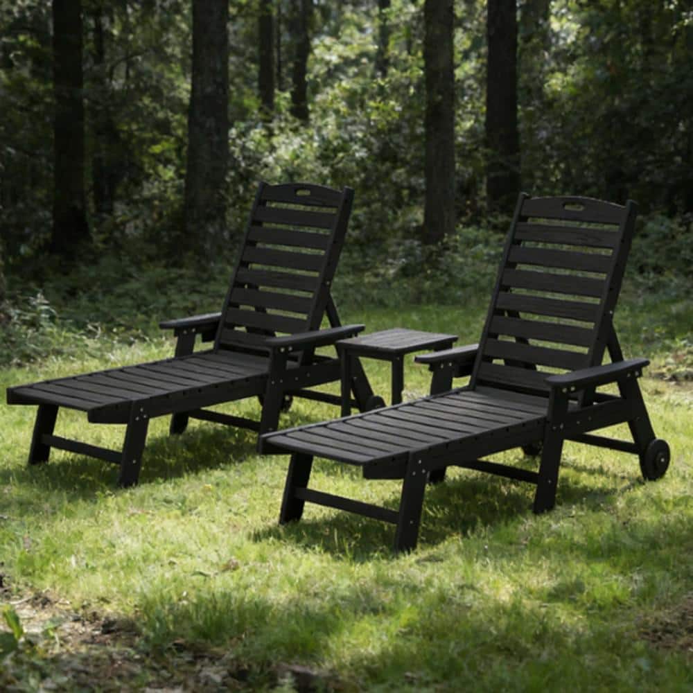 Black 3-Piece HDPE Outdoor Lounge Chair Set in Black for Patio