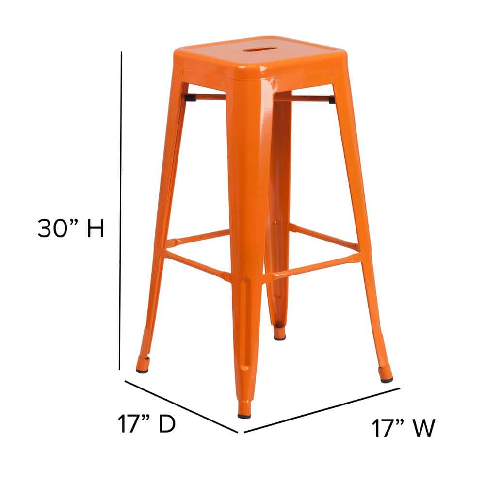 30" High Backless Orange Metal Stackable Barstool