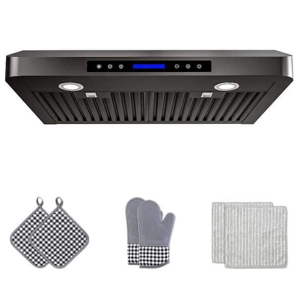 30 in. 400 CFM Ducted Under Cabinet Range Hood with 3 Venting Options, Remote, Touch Control LCD in Black