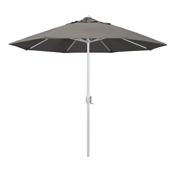 California Umbrella 9 ft. Matted White Aluminum Market Patio Umbrella Auto Tilt in Taupe Pacifica