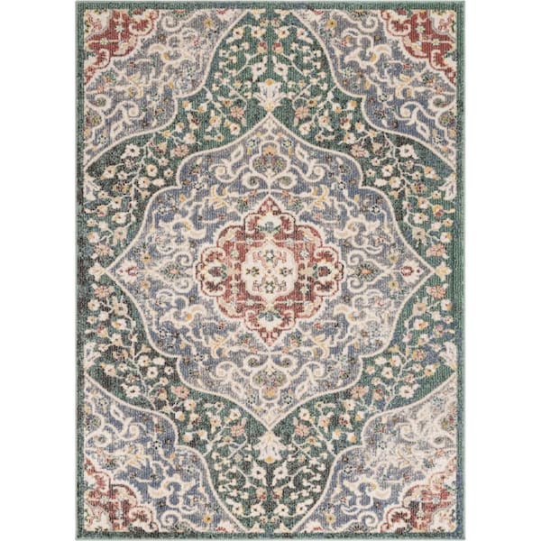 Well Woven Miro Nantes Green 5 ft. 3 in. x 7 ft. 3 in. Vintage Bohemian Persian Oriental Medallion Area Rug