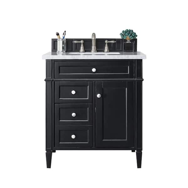 James Martin Vanities Brittany 30.0 in. W x 23.5 in. D x 34 in. H Bathroom Vanity in Black Onyx with White Zeus Quartz Top