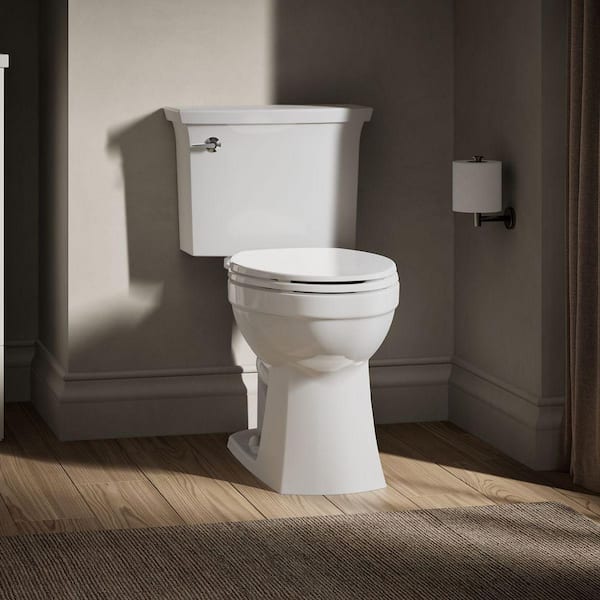 Elmbrook 12 in. Rough In 2-Piece 1.28 GFP Single Flush Elongated Chair Height Toilet in White with Soft Close Seat
