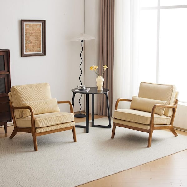 Outopee 30 in. Off-Beige Upholstered Corduroy Arm Chair