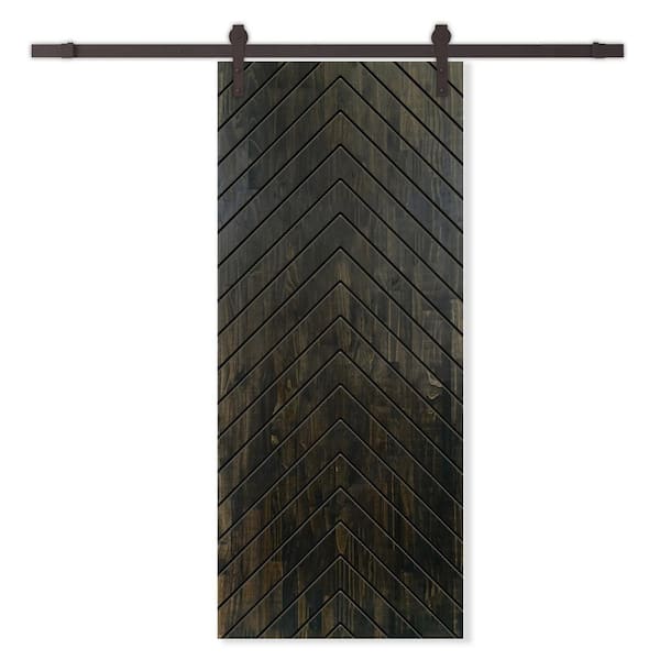CALHOME 24 in. x 84 in. Charcoal Black Stained Pine Wood Modern Interior Sliding Barn Door with Hardware Kit