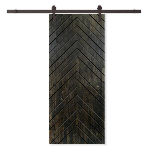 CALHOME 36 in. x 84 in. Charcoal Black Stained Pine Wood Modern Interior Sliding Barn Door with Hardware Kit