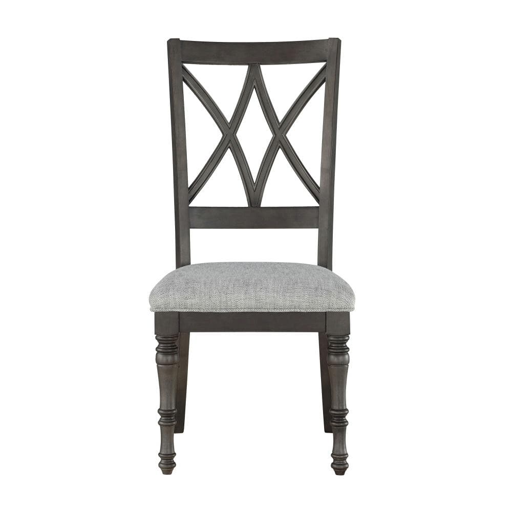 Gray Linen Upholstered Cross Back Side Chair Set