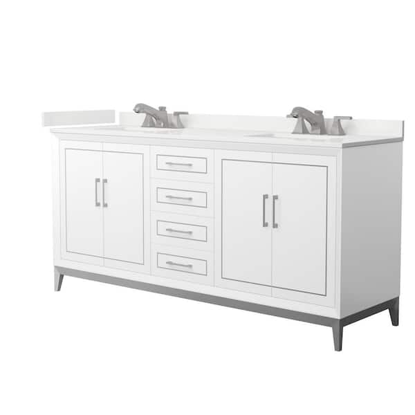 Wyndham Collection Marlena 72 in. W x 22 in. D x 35.25 in. H Double Bath Vanity in White with White Quartz Top