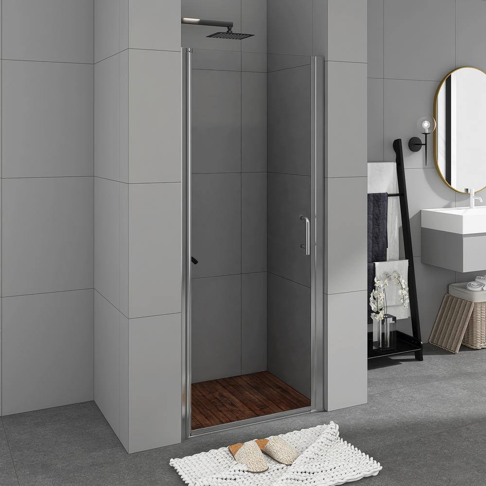 Chrome Semi-Frameless Pivot Shower Door with Clear Glass