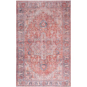 Tuscon Rust/Navy 6 ft. x 9 ft. Machine Washable Floral Border Area Rug