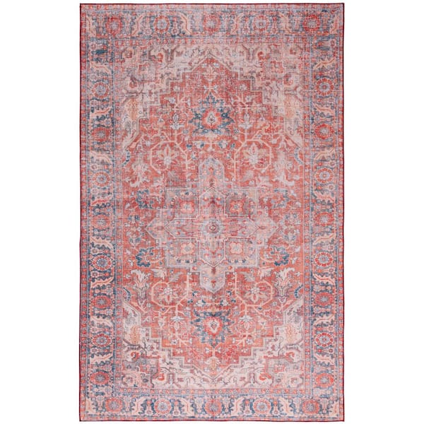 SAFAVIEH Tuscon Rust/Navy 6 ft. x 9 ft. Machine Washable Floral Border Area Rug