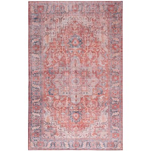 Tuscon Rust/Navy 8 ft. x 10 ft. Machine Washable Floral Border Area Rug