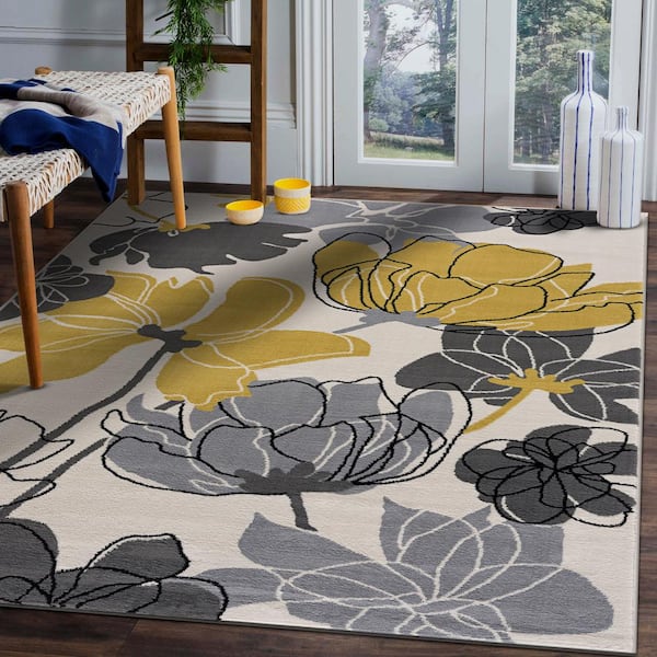 5 X 7 Cream Yellow Laguna Floral Indoor Area Rug