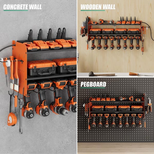 Power Tool Organizer- 8 Drill Wall Mount with Charging Station, Orange  SPTR002A-orange - The Home Depot