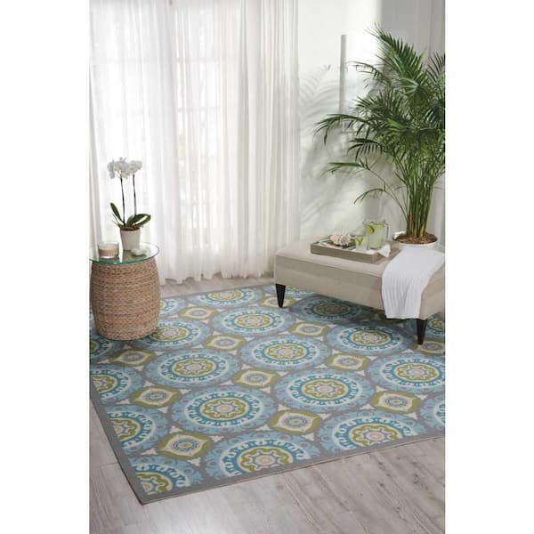 Sun N' Shade Jade 9 ft. x 9 ft. Medallions Contemporary Indoor/Outdoor Square Area Rug