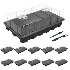 Black Plastic Seed Starter Trays with Clear Dome and Black Base (40-Cell Per Tray) (10-Pack)