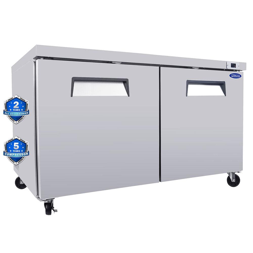 60 in. 18.5 cu. ft. 2 Door Commercial Under Counter Top Freezer in Stainless Steel, ETL Approved