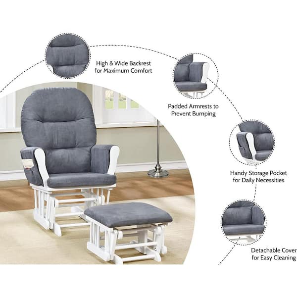 MAYKOOSH White/Gray Glider and Ottoman Set Nursery Rocking Chair with  Ottoman for Breastfeeding , Maternity, Reading, Napping 81677MK - The Home  Depot
