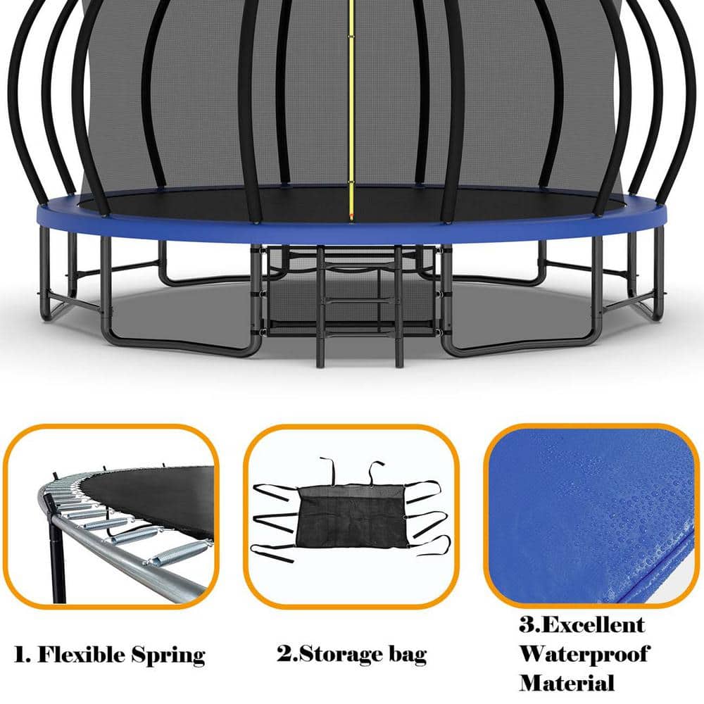 16 ft Round Blue Heavy Duty Outdoor Trampoline with Anti-Rust Coating