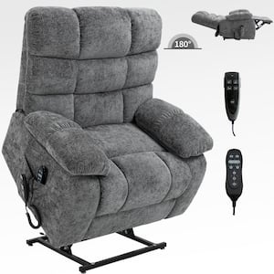 40.55 in. W Gray Dual Motor Infinite Position Power Lift Recliner Chair with Massage and Heating