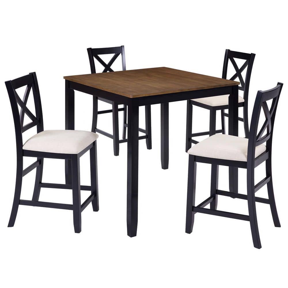5-Piece Rubber Wood Outdoor Conversation Patio Furniture Set with Beige Cushions price history on PriceWatchPro