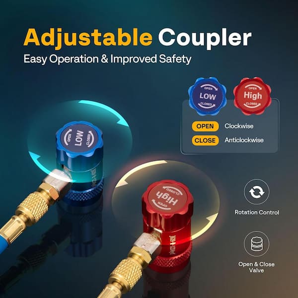 VIVOHOME High Low Side R1234yf Quick Couplers Adapter with 1/4 in