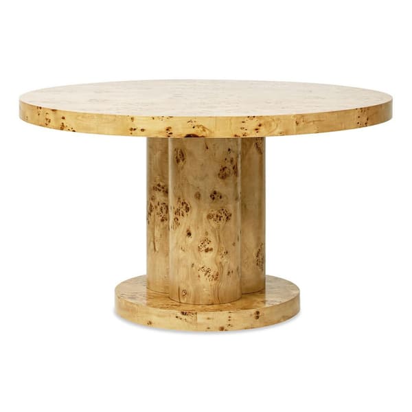 Jennifer Taylor Nebula 51 in. Burl Wood 5-6 Seater Round Pillar Pedestal Dining Table in Warm Natural Brown