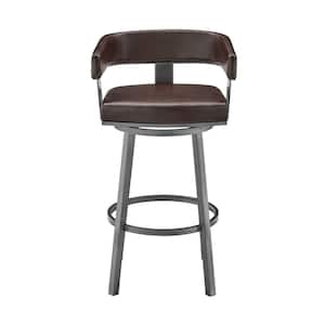 38 in. Chocolate Faux Leather and Iron Swivel Low Back Bar Height Chair