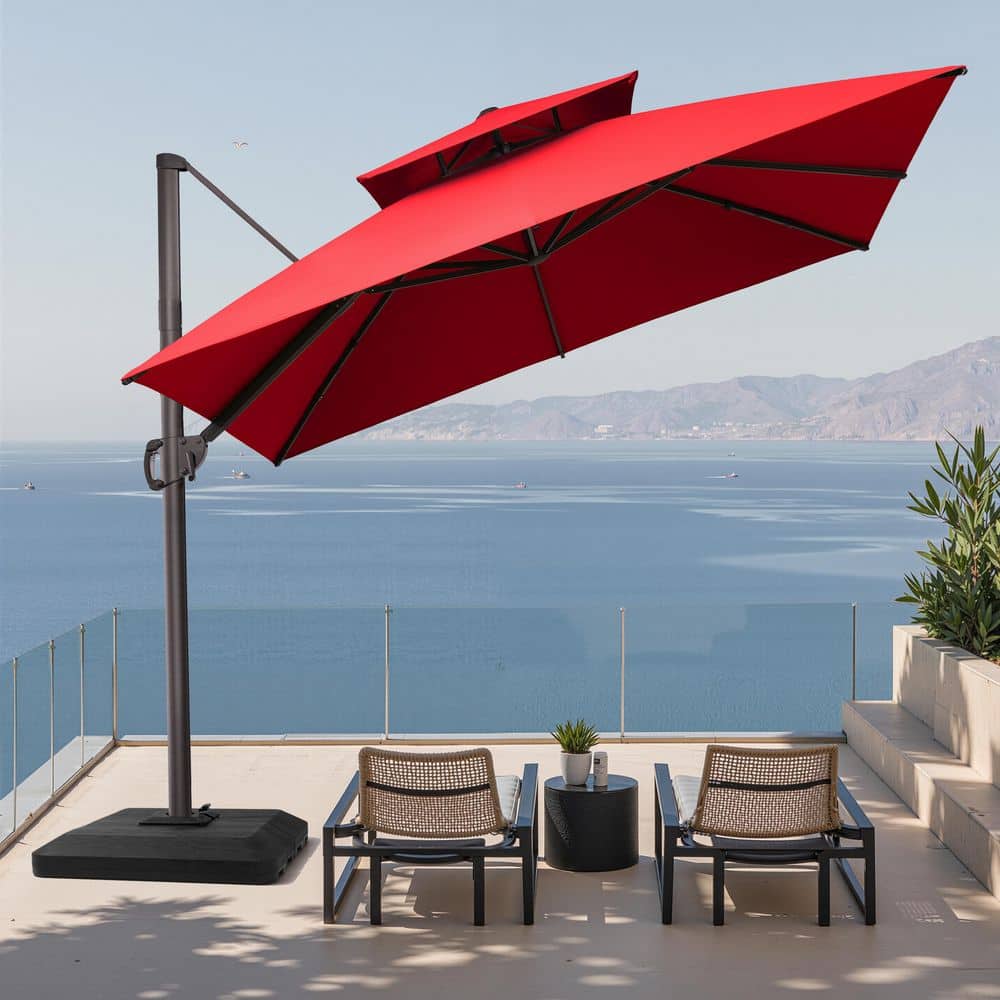 better homes and gardens red patio umbrella Pure Garden 9' Patio Market Umbrella With Auto Crank In Red