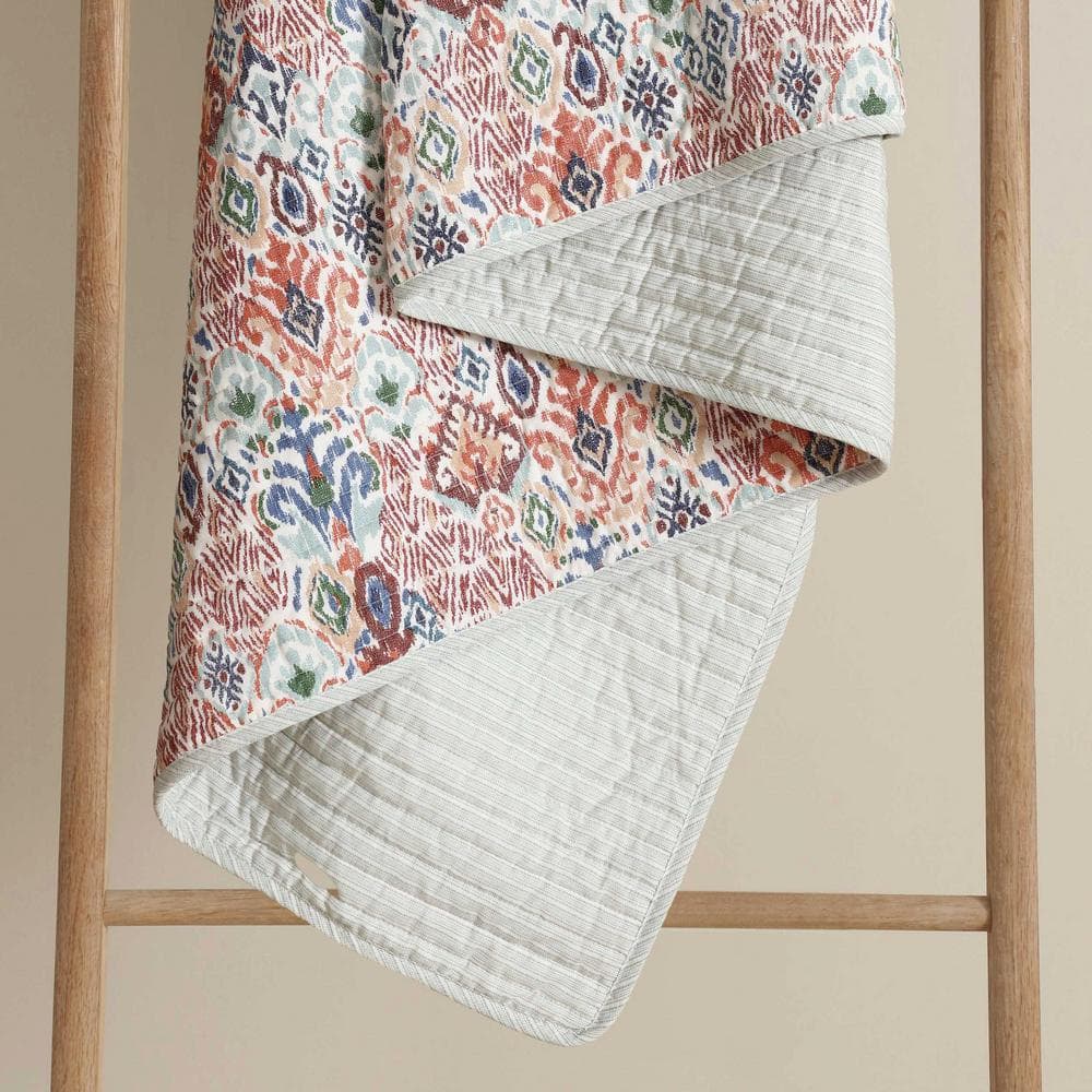 King Size Beige and Jungle Green Cotton Reversible Quilt Set
