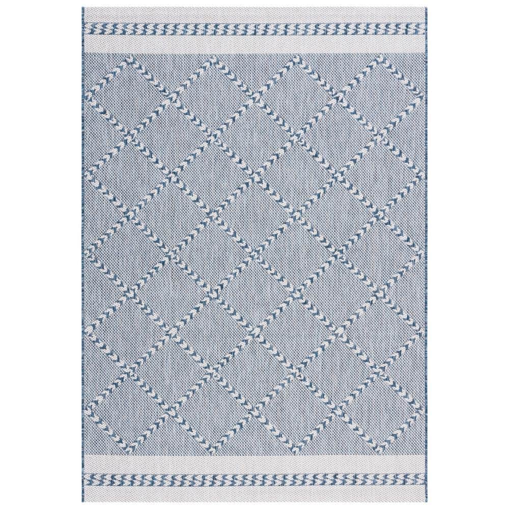 Navy and Ivory Rectangular Synthetic Area Rug